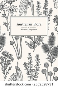 Plantilla de flores nativas australianas dibujadas a mano