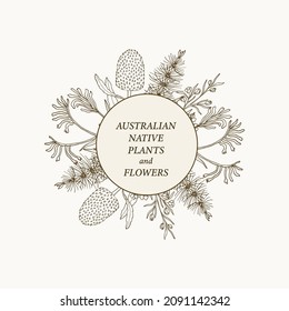 Hand drawn Australian native plant border
