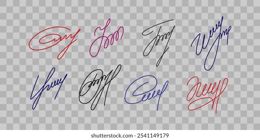 Hand drawn Autograph sample. Fake Isolated Fictional Signature. Sign for certificate, contract, business templates, documents, branding Design. Vector illustration