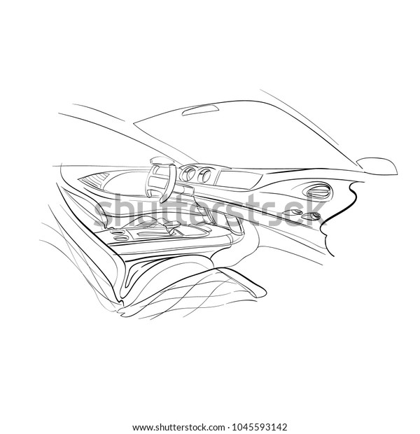 Hand drawn automobile interior. Car of the\
future. Vector\
illustration.