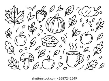 hand drawn  autumn. Autumn background with fall leaves