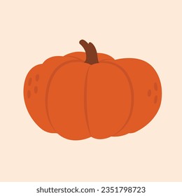 Hand drawn autumn badge, sticker. Cute and cozy clipart with orange pumpkin. Modern illustration in flat minimal style. Harvest, fall concept.