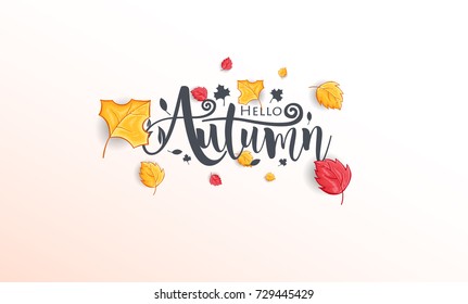 Hand Drawn Autumn calligraphy for Background Template, Web Banner, shopping sale or  seasonal poster, Postcard and Invitation card. Vector illustration eps.10