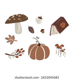 Conjunto de Clipart de outono desenhado à mão, Elementos de queda acolhedor Ilustração plana