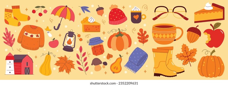 hand drawn autumn doodle collection