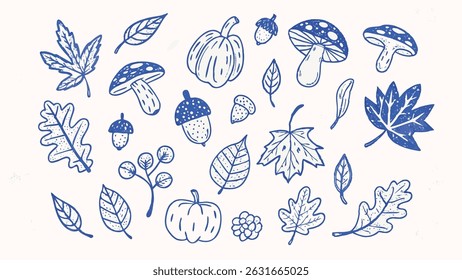 Hand drawn autumn elements leaves doodles and fall designs for seasonal projects