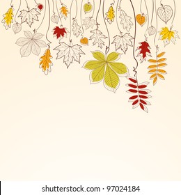 Hand Drawn Autumn Falling Leaves Background