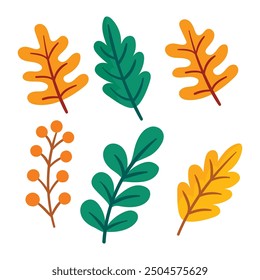 Hand drawn autumn forest leaves collection.