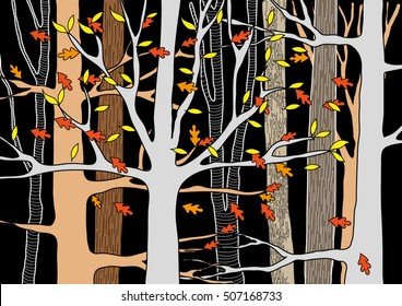 Hand Drawn Autumn Forest - vector illustration