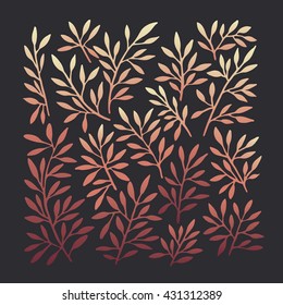 Hand drawn autumn gradient leaves set on black background.