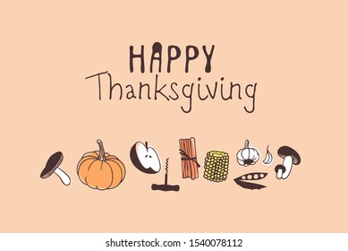 Hand drawn autumn holidays illustration. Creative ink art work. Actual vector drawing. Thanksgiving Day set of things