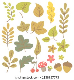 Hand drawn autumn leaf, flower, and mushroom vector collection