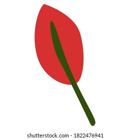 Hand drawn autumn leaf isolated on white background. Red and green. Doodle cartoon style. Botanical sketch. Nature and ecology. For templates, postcards, scrapbooking, prints and patterns