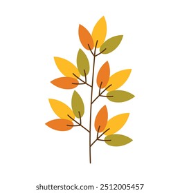 Hand drawn Autumn leaf isolated on transparent background. Doodle multi colored bright fall element Design for poster, banners. Organic plant branch.