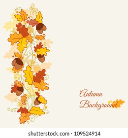 Hand drawn Autumn Leaves, Acorns Card in vector
