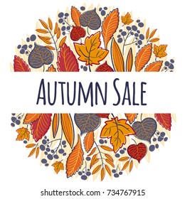 Hand drawn autumn leaves banner in natural colors