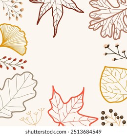 hand drawn of autumn leaves frame
