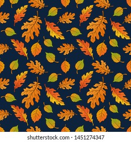 Hand drawn autumn leaves pattern. Vector autumn pattern background.