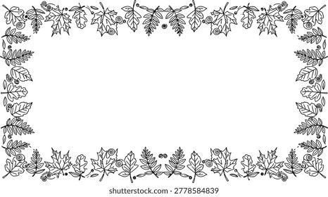 Hand drawn autumn leaves rectangular border frame
