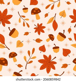 Hand drawn of autumn leaves seamless pattern background vector