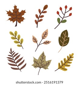 Hand drawn autumn leaves set. Autumn, fall, and thanksgiving decoration. Suitable for flat design graphic illustration, clip art, stickers, etc