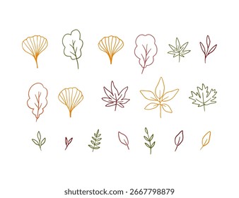 Hand drawn autumn leaves vector collection. Colorful line art fall leaf illustration. Botanical art drawing for card, floral poster, harvest festival banner, seasonal decoration, Thanksgiving