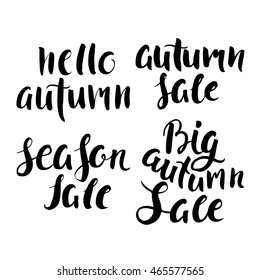 Hand drawn autumn lettering collection. Calligraphy elements. Big autumn sale, hello autumn, season sale. Vector illustration. 