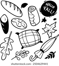 Hand Drawn Autumn Outline Art. legant hand-drawn outlines of autumn leaves, acorns, and nature elements. Ideal for minimalist designs, coloring books, and sophisticated seasonal decor.