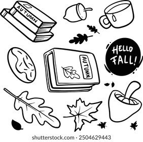 Hand Drawn Autumn Outline Art. legant hand-drawn outlines of autumn leaves, acorns, and nature elements. Ideal for minimalist designs, coloring books, and sophisticated seasonal decor.