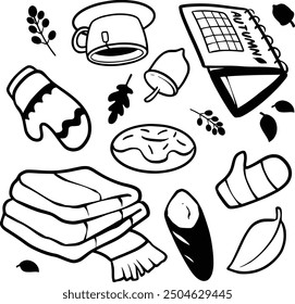 Hand Drawn Autumn Outline Art. legant hand-drawn outlines of autumn leaves, acorns, and nature elements. Ideal for minimalist designs, coloring books, and sophisticated seasonal decor.