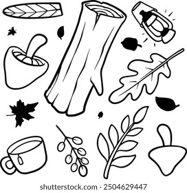 Hand Drawn Autumn Outline Art. legant hand-drawn outlines of autumn leaves, acorns, and nature elements. Ideal for minimalist designs, coloring books, and sophisticated seasonal decor.