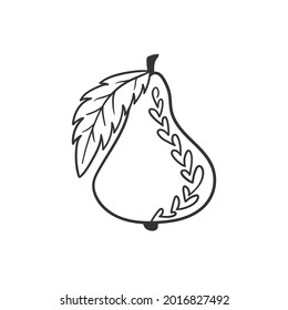 Hand drawn autumn pear doodle colorless illustrations. Сute vector objects: . Illustrations for poster, background or card.