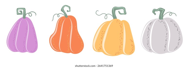 Hand drawn autumn pumpkin set. Autumn Vegetable harvest. Collection of Elements for Halloween or Thanksgiving decorative design. Vector illustration