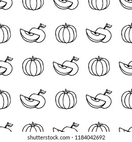 Hand drawn autumn seamless pattern. Pumpkins and apples, autumn harvest, vector illustration