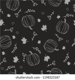 Handgezeichnetes, nahtloses Herbstmuster. Vektorhintergrund. Schleifpapier. Monochrom.
