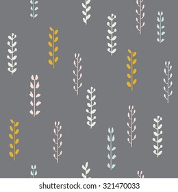 Hand drawn autumn seamless pattern. Vector illustration. Hand drawn floral elements. Vintage autumn colors. Can be used for wallpaper, background, surface textures, fabric, packaging.