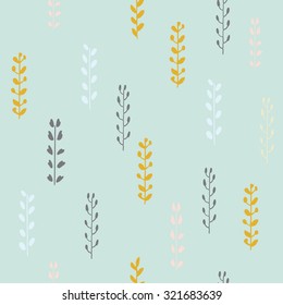 Hand drawn autumn seamless pattern. Vector illustration. Hand drawn floral elements. Vintage autumn colors. Can be used for wallpaper, background, surface textures, fabric, packaging.
