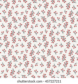 Hand drawn autumn seamless pattern made of berries. Wrapping paper. Abstract vector background. Floral illustration. Graphic style. Fall print. Doodle art elements. For printing onto fabric.