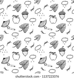 Hand Drawn autumn set Doodle pattern. Illustrations Drawing Vector Sketch for textile, print, postcard, text, invitation, poster, background, book, t-shirt, wallpaper