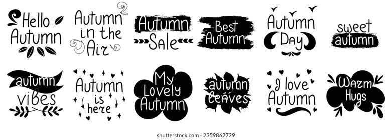 Hand drawn autumn short phrases isolated on white background. Autumn short phrases in black color. Vector illustraiton.