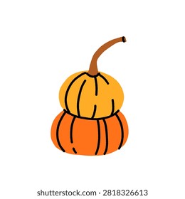 Hand drawn autumn squash and pumpkin set: butternut squash, crookneck gourd, pumpkin slice, warty gourds, and ornamental squash in orange, green, and yellow fall colors.