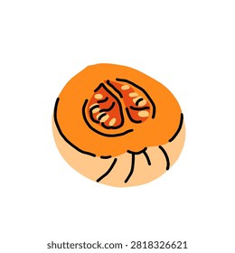Hand drawn autumn squash and pumpkin set: butternut squash, crookneck gourd, pumpkin slice, warty gourds, and ornamental squash in orange, green, and yellow fall colors.