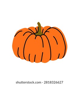 Hand drawn autumn squash and pumpkin set: butternut squash, crookneck gourd, pumpkin slice, warty gourds, and ornamental squash in orange, green, and yellow fall colors.