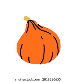 Hand drawn autumn squash and pumpkin set: butternut squash, crookneck gourd, pumpkin slice, warty gourds, and ornamental squash in orange, green, and yellow fall colors.