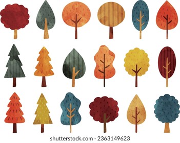 Hand drawn autumn tree illustration collection of vector material