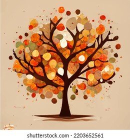Colores cálidos del vector del árbol de otoño dibujado a mano