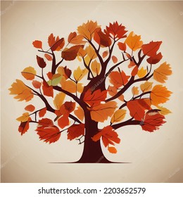 Hand Drawn Autumn Tree Vector Warm Colors