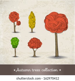 Hand drawn autumn trees. Vector illustration 