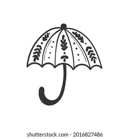 Hand drawn autumn umbrella doodle colorless illustrations. Сute vector objects: . Illustrations for poster, background or card.
