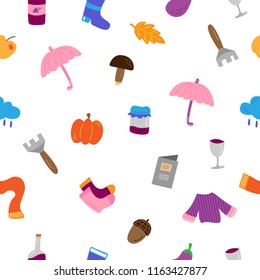 Hand drawn autumn vector seamless background. Fall vector pattern. 